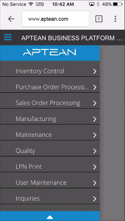 screenshot of Aptean Process Manufacturing ERP Ross Edition